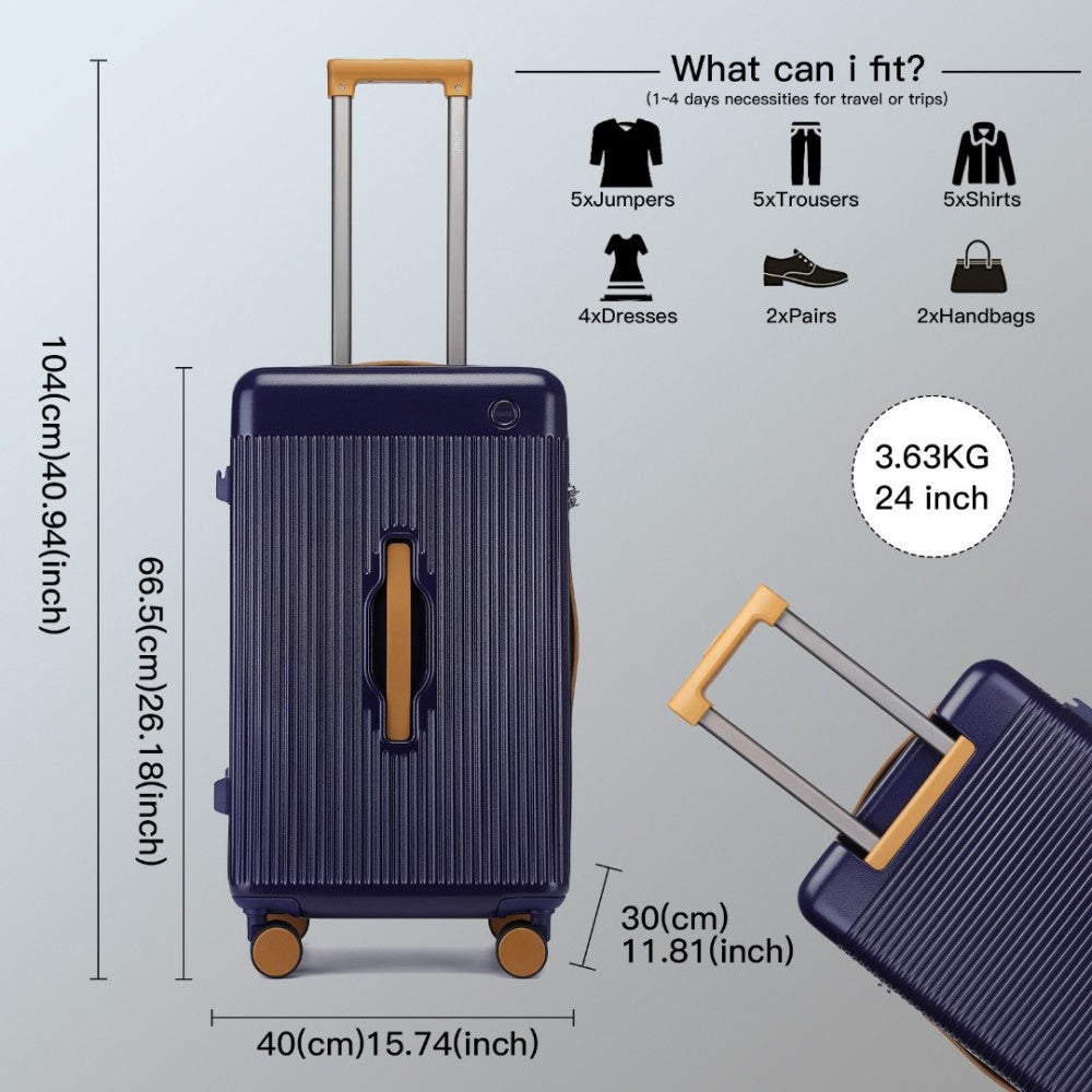 KSK2488 - Kono 24 Inch Premium Hard Shell Check-In Suitcase Durable ABS and PC with TSA Lock and Multi-Handle Design for Effortless Travel - Navy And Brown - Luggage eStore