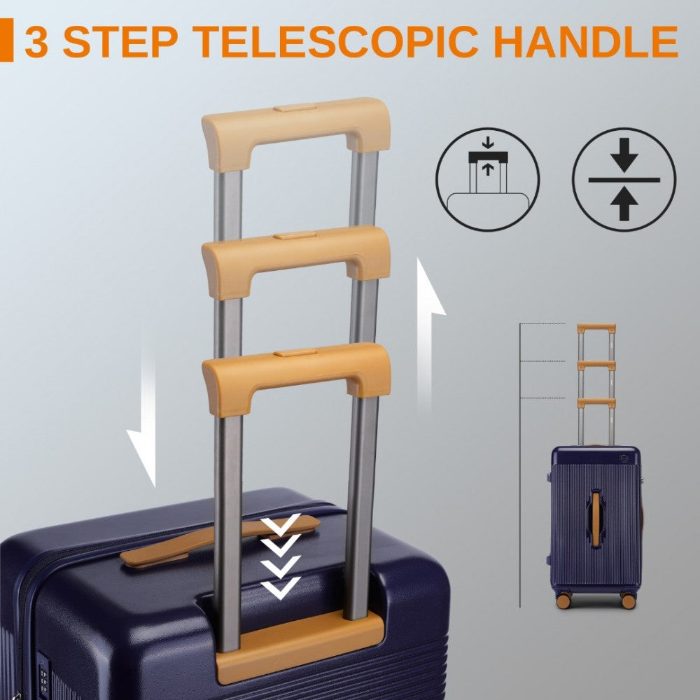 KSK2488 - Kono 24 Inch Premium Hard Shell Check-In Suitcase Durable ABS and PC with TSA Lock and Multi-Handle Design for Effortless Travel - Navy And Brown - Luggage eStore