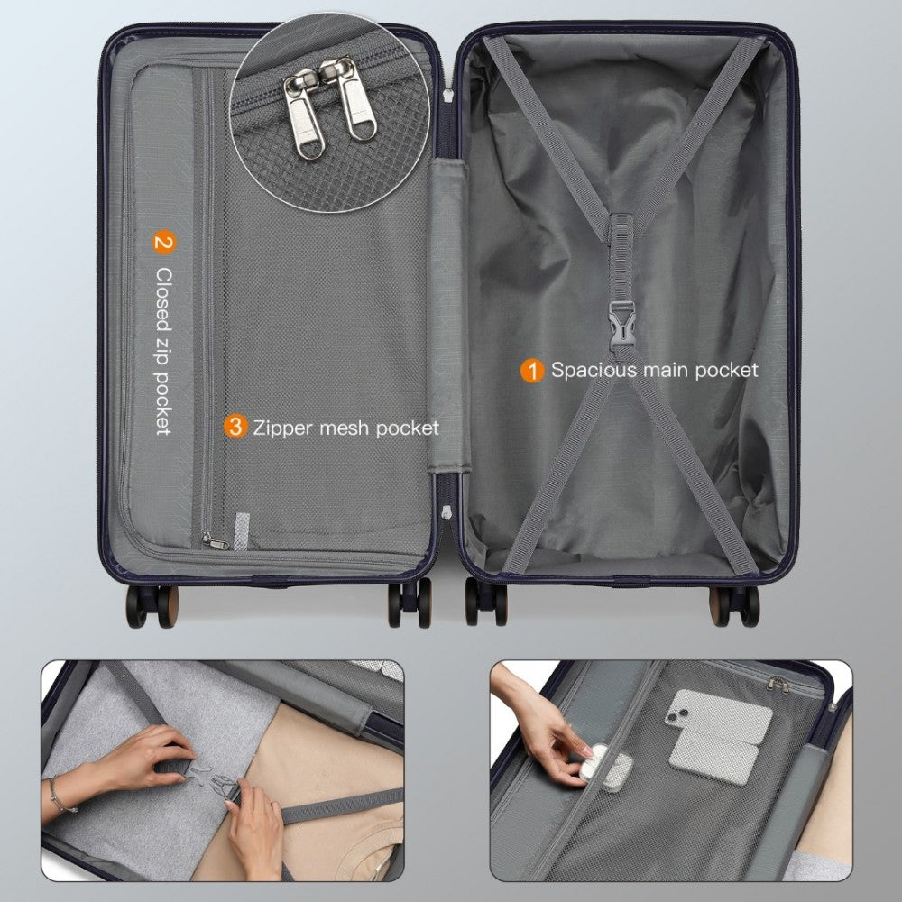 KSK2488 - Kono 24 Inch Premium Hard Shell Check-In Suitcase Durable ABS and PC with TSA Lock and Multi-Handle Design for Effortless Travel - Navy And Brown - Luggage eStore