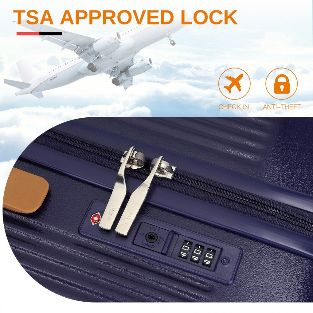 KSK2488 - Kono 24 Inch Premium Hard Shell Check-In Suitcase Durable ABS and PC with TSA Lock and Multi-Handle Design for Effortless Travel - Navy And Brown - Luggage eStore