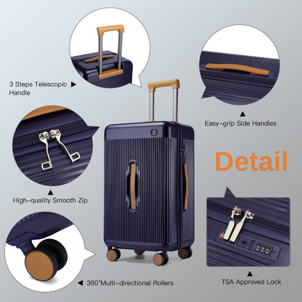 KSK2488 - Kono 24 Inch Premium Hard Shell Check-In Suitcase Durable ABS and PC with TSA Lock and Multi-Handle Design for Effortless Travel - Navy And Brown - Luggage eStore