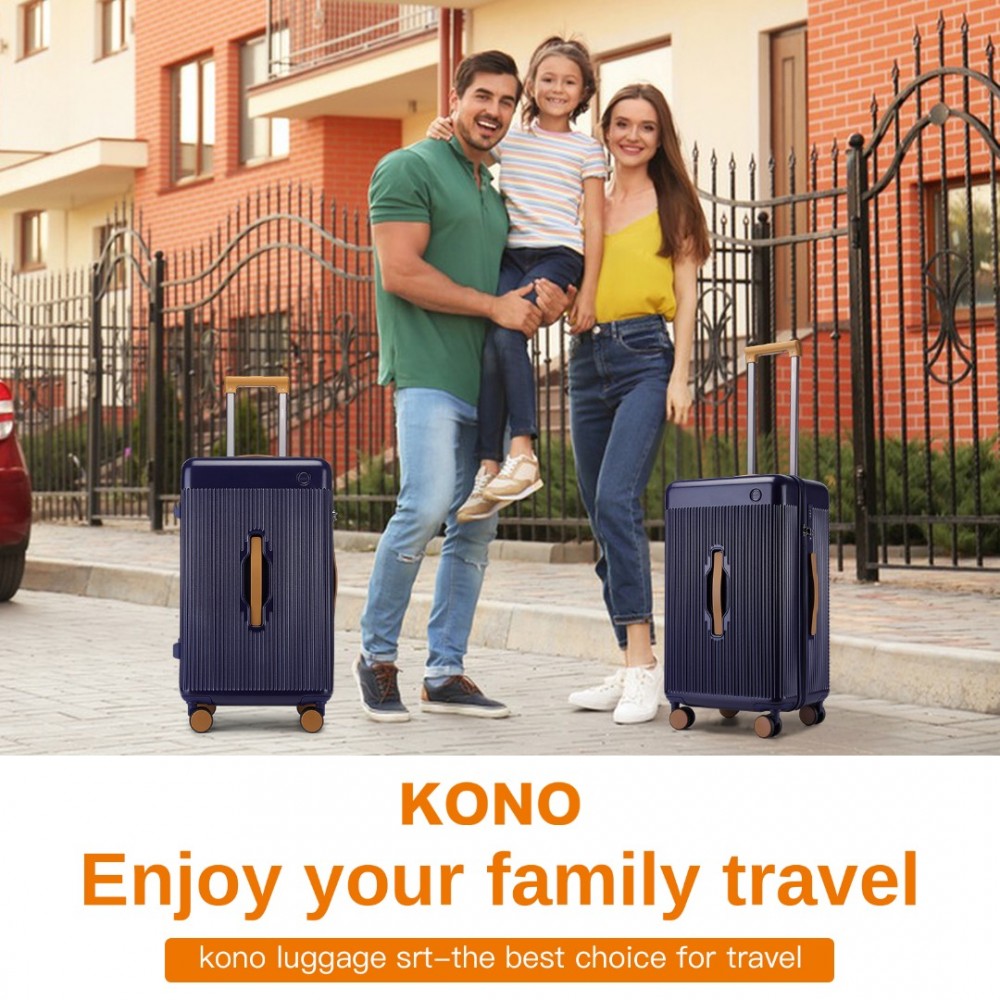 KSK2488 - Kono 24 Inch Premium Hard Shell Check-In Suitcase Durable ABS and PC with TSA Lock and Multi-Handle Design for Effortless Travel - Navy And Brown - Luggage eStore