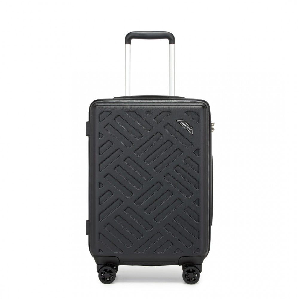KSS2495 - Supercase 20 Inch Sleek Geometric Pattern Hard Shell ABS+PC Cabin Carry-On Suitcase with TSA Lock - Black - Luggage eStore