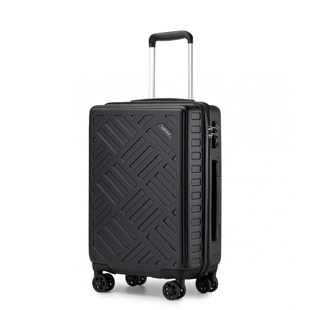 KSS2495 - Supercase 20 Inch Sleek Geometric Pattern Hard Shell ABS+PC Cabin Carry-On Suitcase with TSA Lock - Black - Luggage eStore