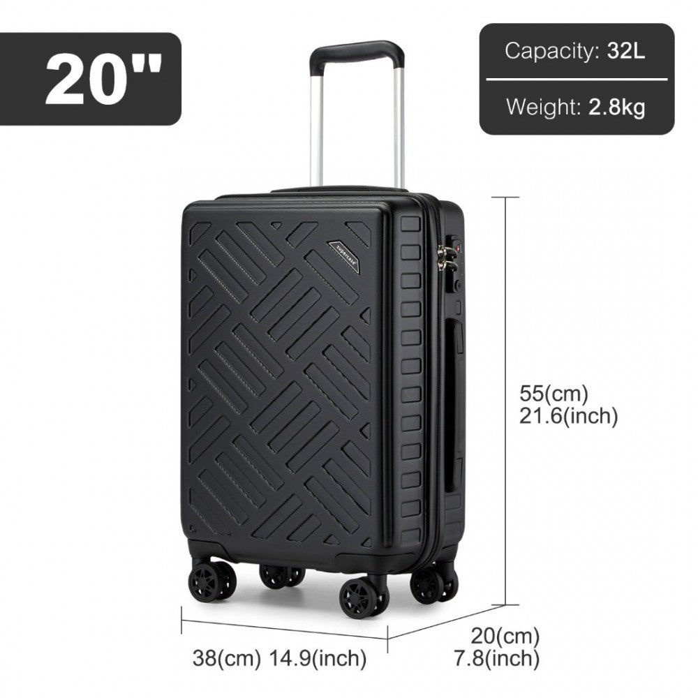 KSS2495 - Supercase 20 Inch Sleek Geometric Pattern Hard Shell ABS+PC Cabin Carry-On Suitcase with TSA Lock - Black - Luggage eStore