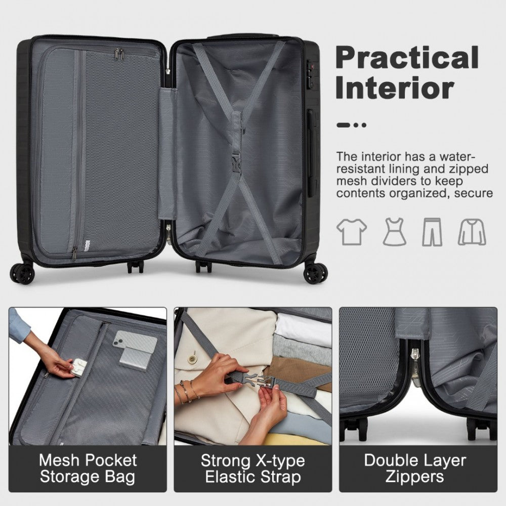 KSS2495 - Supercase 20 Inch Sleek Geometric Pattern Hard Shell ABS+PC Cabin Carry-On Suitcase with TSA Lock - Black - Luggage eStore