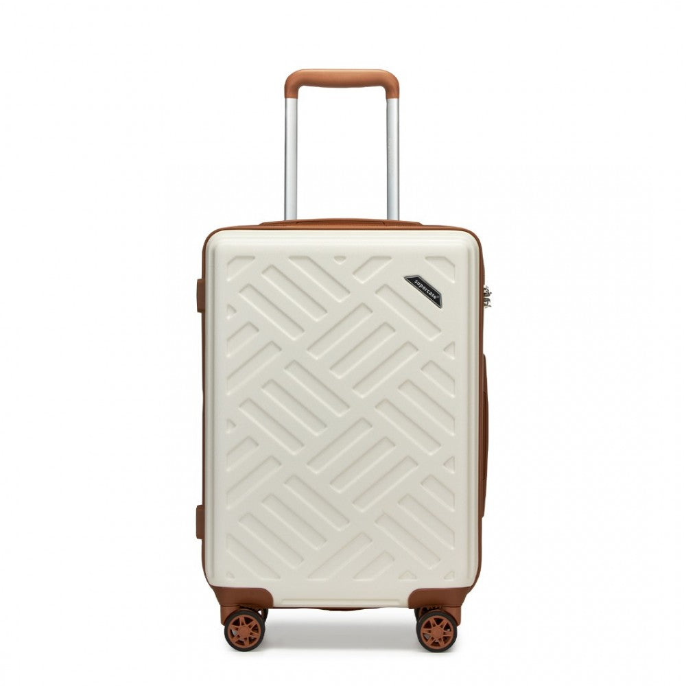 KSS2495 - Supercase 20 Inch Sleek Geometric Pattern Hard Shell ABS+PC Cabin Carry-On Suitcase with TSA Lock - Cream And Brown - Luggage eStore
