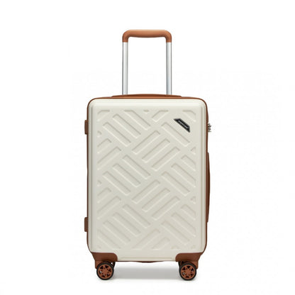 KSS2495 - Supercase 20 Inch Sleek Geometric Pattern Hard Shell ABS+PC Cabin Carry-On Suitcase with TSA Lock - Cream And Brown - Luggage eStore