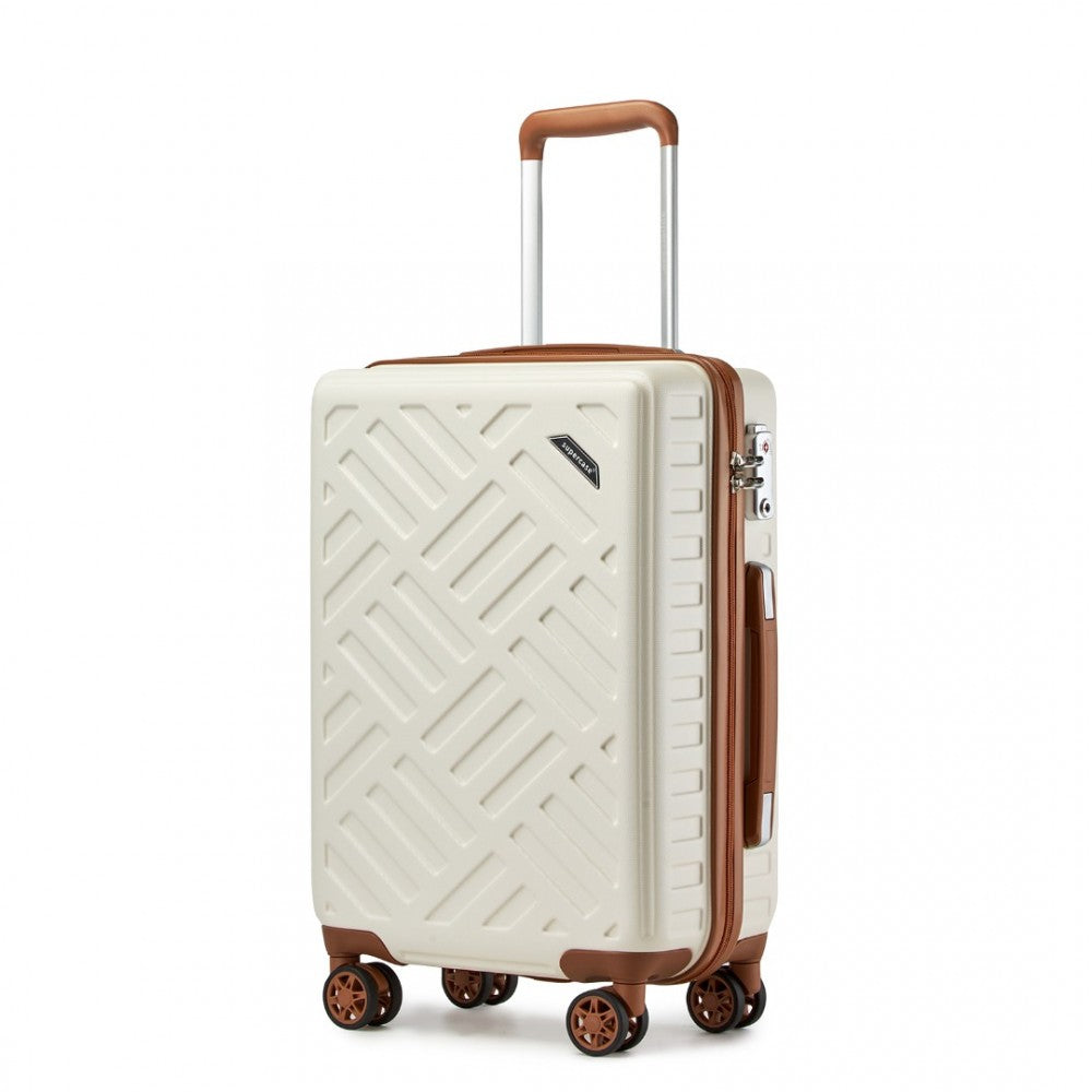 KSS2495 - Supercase 20 Inch Sleek Geometric Pattern Hard Shell ABS+PC Cabin Carry-On Suitcase with TSA Lock - Cream And Brown - Luggage eStore
