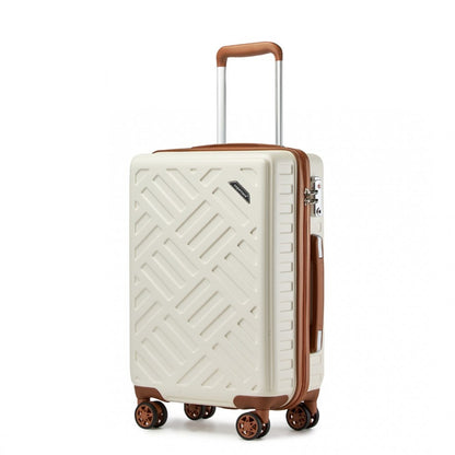 KSS2495 - Supercase 20 Inch Sleek Geometric Pattern Hard Shell ABS+PC Cabin Carry-On Suitcase with TSA Lock - Cream And Brown - Luggage eStore