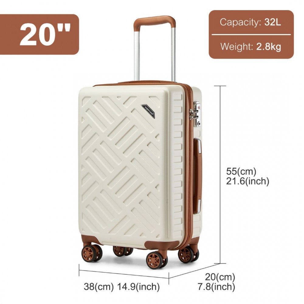 KSS2495 - Supercase 20 Inch Sleek Geometric Pattern Hard Shell ABS+PC Cabin Carry-On Suitcase with TSA Lock - Cream And Brown - Luggage eStore