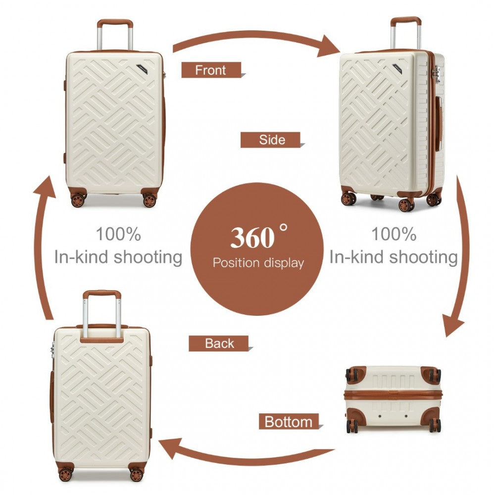 KSS2495 - Supercase 20 Inch Sleek Geometric Pattern Hard Shell ABS+PC Cabin Carry-On Suitcase with TSA Lock - Cream And Brown - Luggage eStore