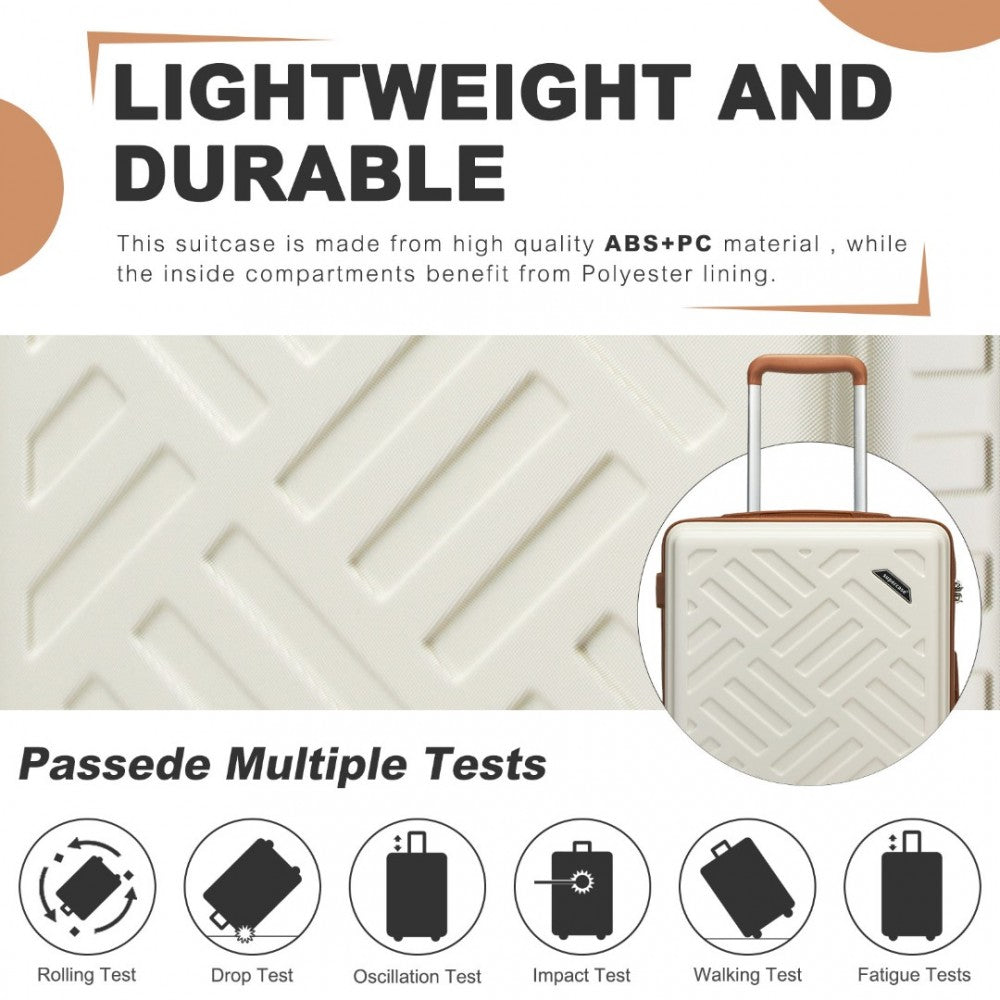 KSS2495 - Supercase 20 Inch Sleek Geometric Pattern Hard Shell ABS+PC Cabin Carry-On Suitcase with TSA Lock - Cream And Brown - Luggage eStore
