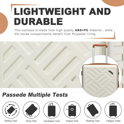 KSS2495 - Supercase 20 Inch Sleek Geometric Pattern Hard Shell ABS+PC Cabin Carry-On Suitcase with TSA Lock - Cream And Brown - Luggage eStore