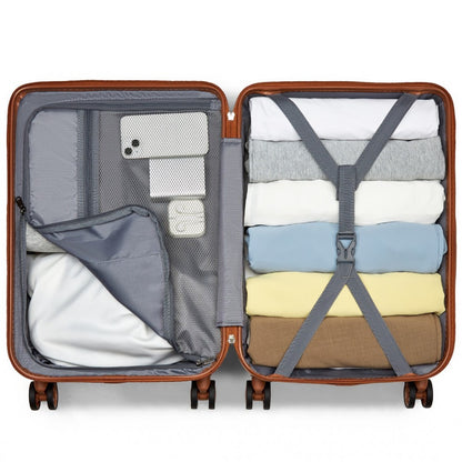 KSS2495 - Supercase 20 Inch Sleek Geometric Pattern Hard Shell ABS+PC Cabin Carry-On Suitcase with TSA Lock - Cream And Brown - Luggage eStore