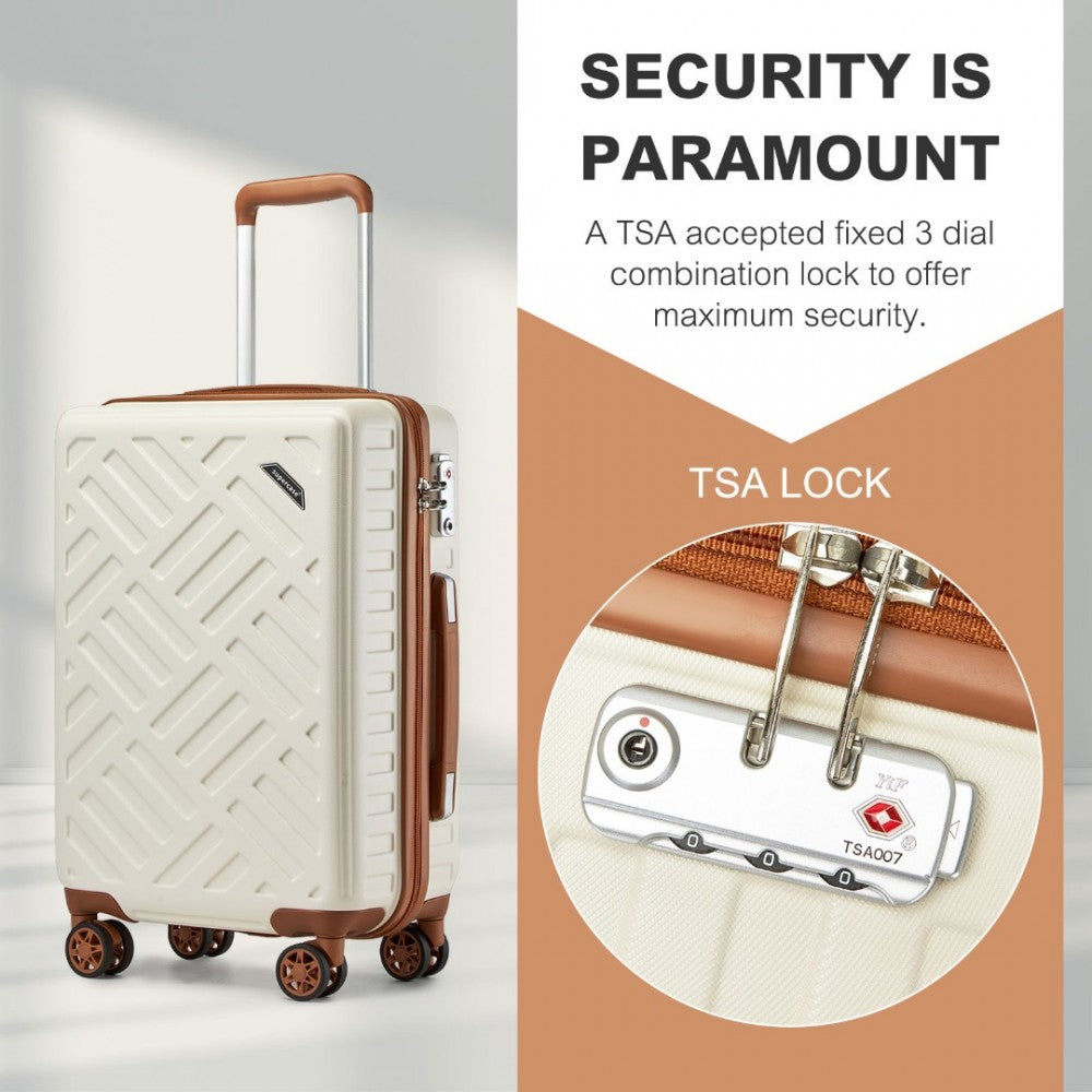 KSS2495 - Supercase 20 Inch Sleek Geometric Pattern Hard Shell ABS+PC Cabin Carry-On Suitcase with TSA Lock - Cream And Brown - Luggage eStore