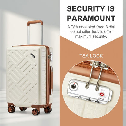 KSS2495 - Supercase 20 Inch Sleek Geometric Pattern Hard Shell ABS+PC Cabin Carry-On Suitcase with TSA Lock - Cream And Brown - Luggage eStore