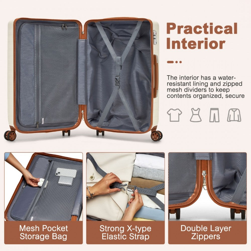 KSS2495 - Supercase 20 Inch Sleek Geometric Pattern Hard Shell ABS+PC Cabin Carry-On Suitcase with TSA Lock - Cream And Brown - Luggage eStore