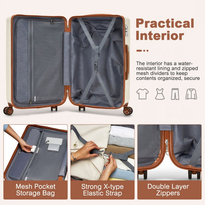 KSS2495 - Supercase 20 Inch Sleek Geometric Pattern Hard Shell ABS+PC Cabin Carry-On Suitcase with TSA Lock - Cream And Brown - Luggage eStore