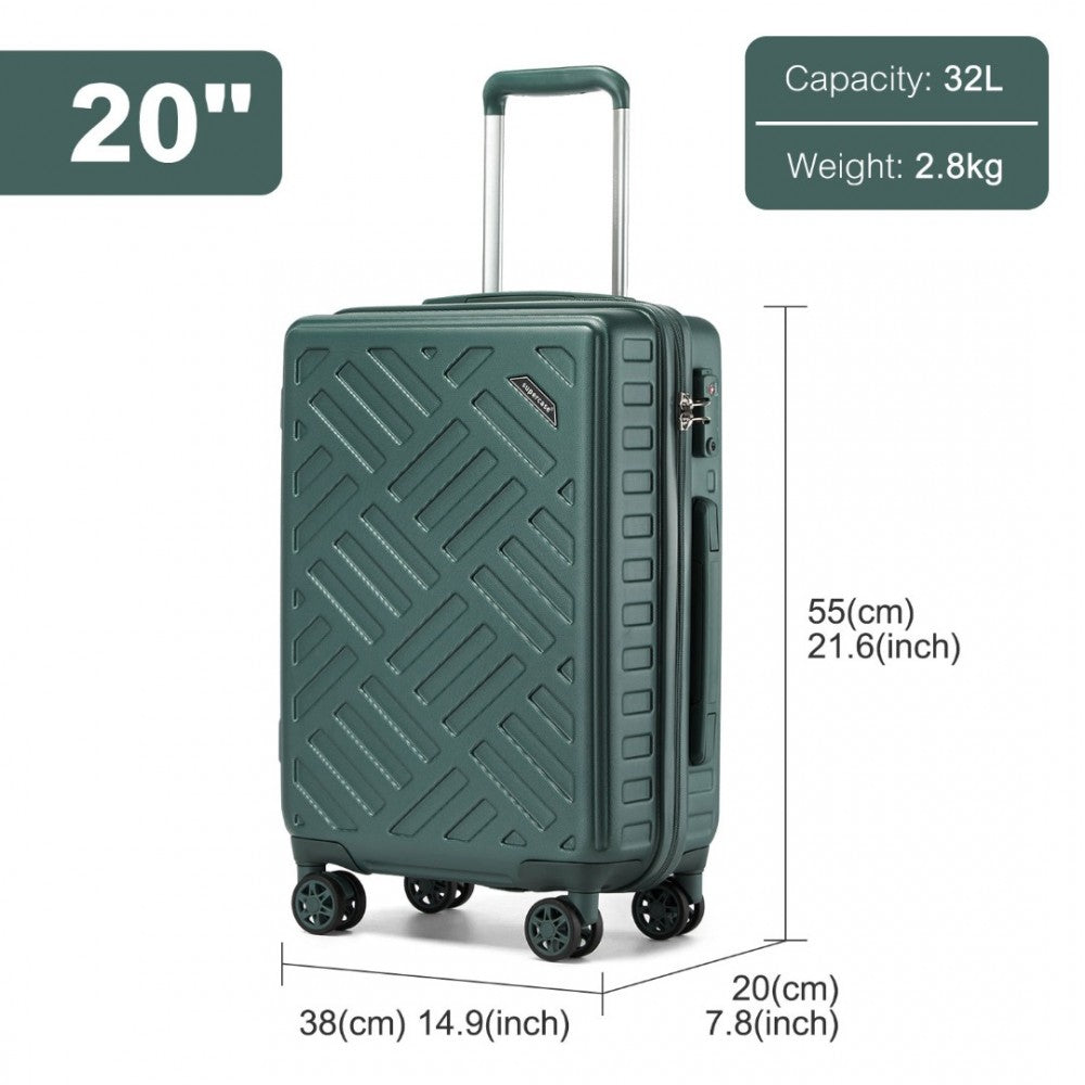 KSS2495 - Supercase 20 Inch Sleek Geometric Pattern Hard Shell ABS+PC Cabin Carry-On Suitcase with TSA Lock - Military Green - Luggage eStore