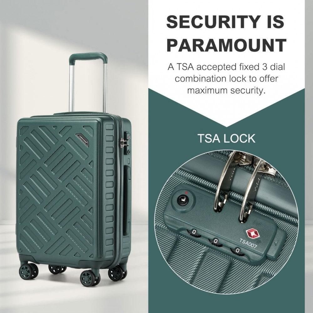 KSS2495 - Supercase 20 Inch Sleek Geometric Pattern Hard Shell ABS+PC Cabin Carry-On Suitcase with TSA Lock - Military Green - Luggage eStore