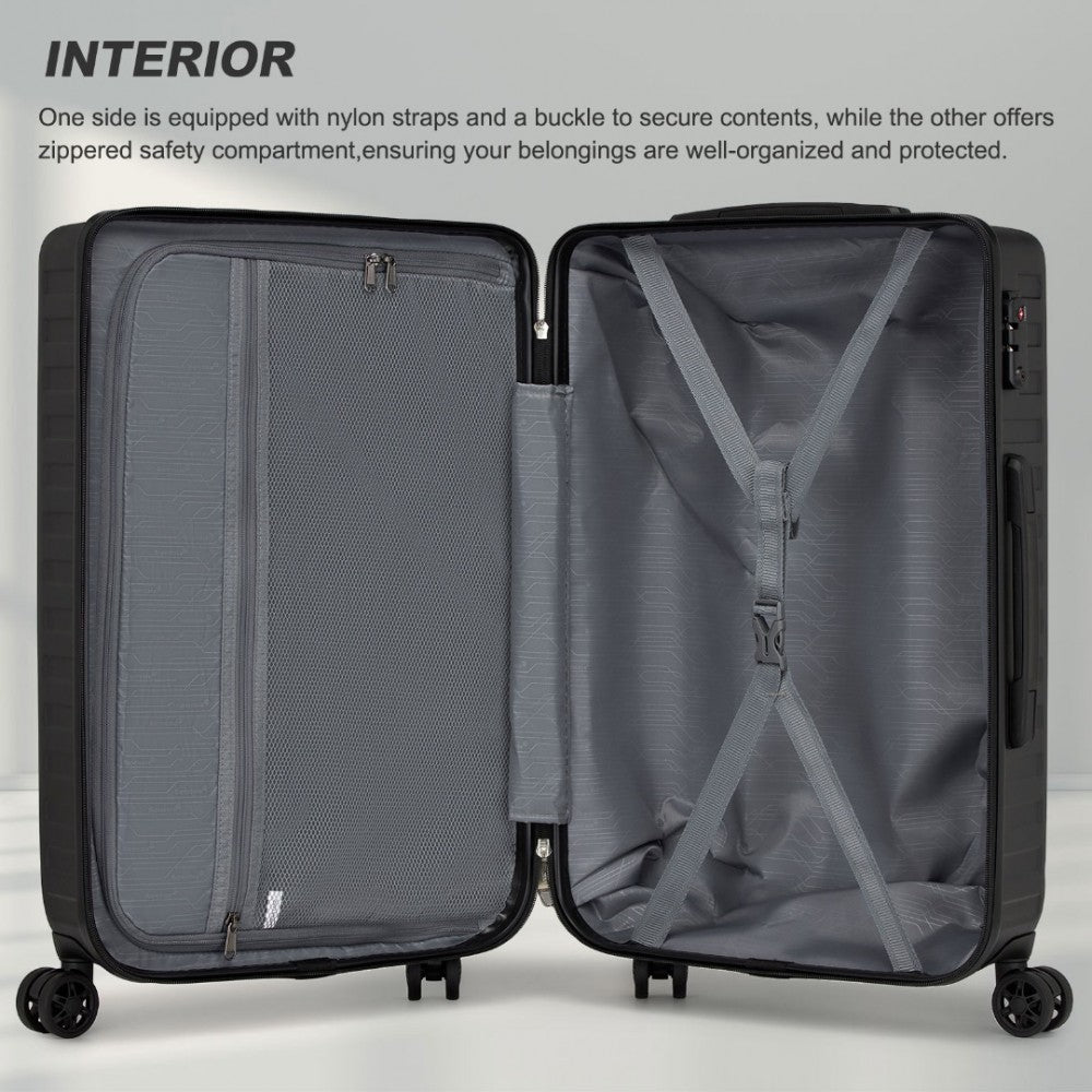 KSS2495 - Supercase 28 Inch Sleek Geometric Pattern Hard Shell ABS+PC Check-In Suitcase with TSA Lock for Effortless Travel - Black - Luggage eStore