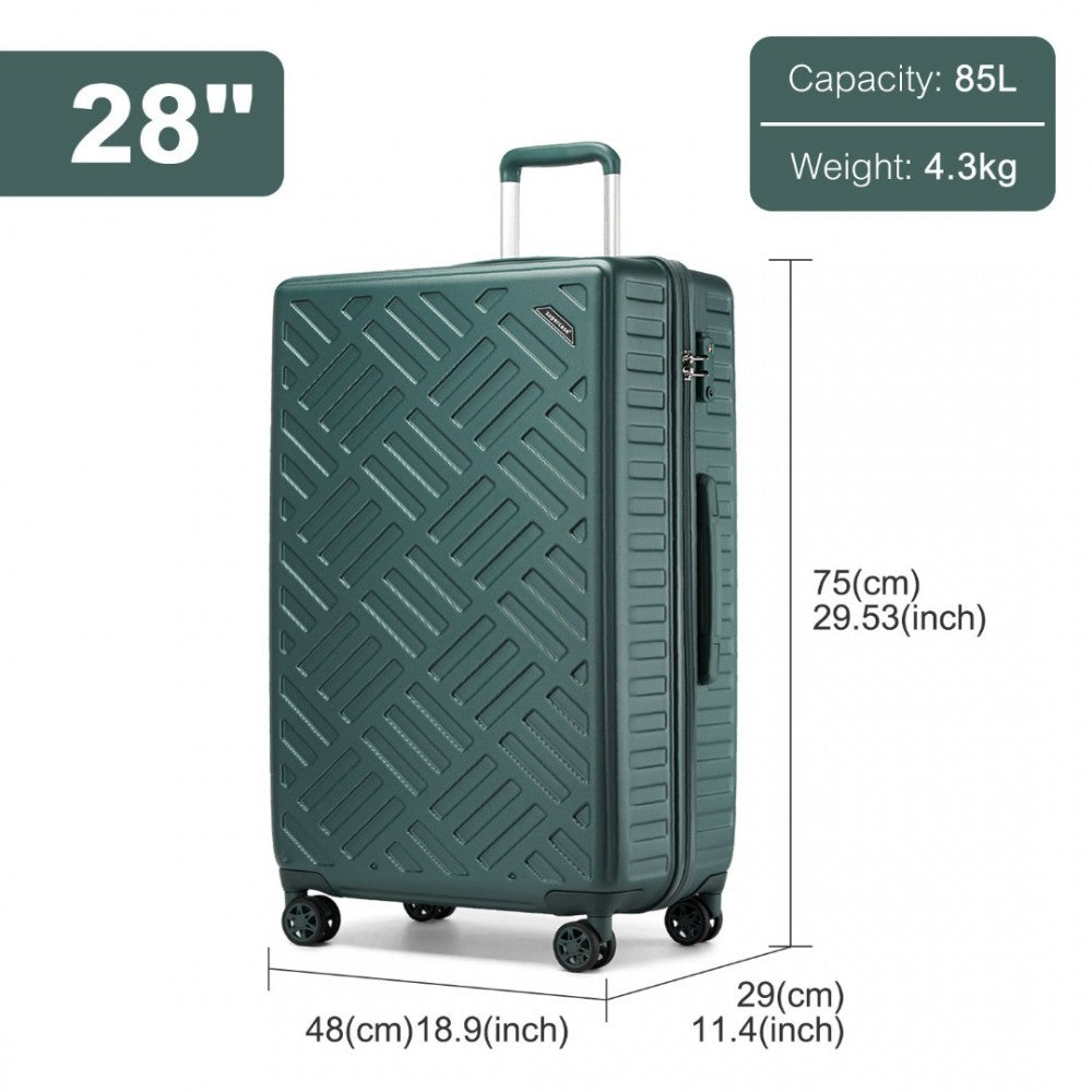 KSS2495 - Supercase 28 Inch Sleek Geometric Pattern Hard Shell ABS+PC Check-In Suitcase with TSA Lock for Effortless Travel - Military Green - Luggage eStore