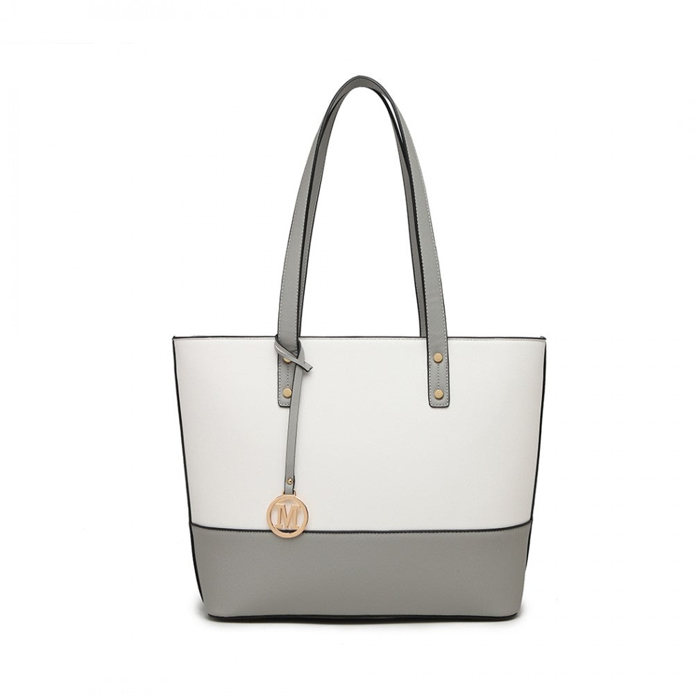 Miss Lulu LG2023 Elegant 3-Piece Leather Look Tote Bag Set in Grey And White - Luggage eStore