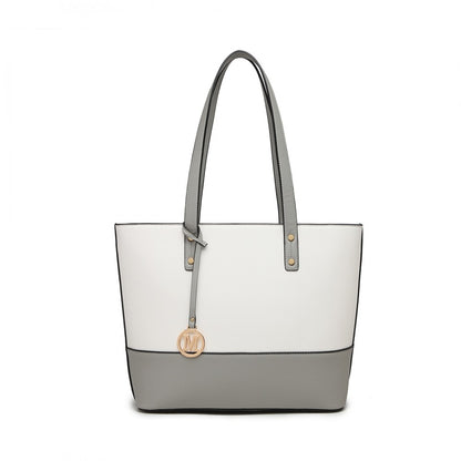 Miss Lulu LG2023 Elegant 3-Piece Leather Look Tote Bag Set in Grey And White - Luggage eStore