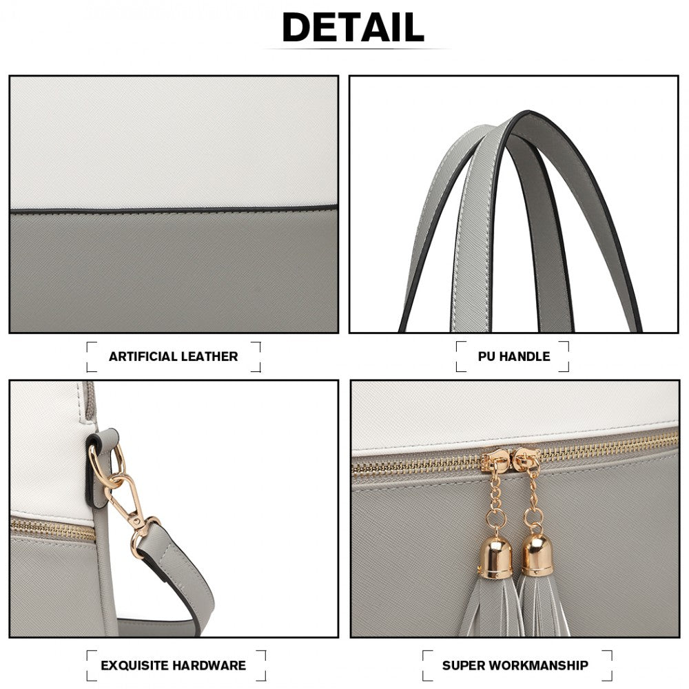 Miss Lulu LG2023 Elegant 3-Piece Leather Look Tote Bag Set in Grey And White - Luggage eStore