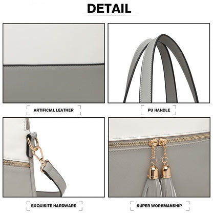 Miss Lulu LG2023 Elegant 3-Piece Leather Look Tote Bag Set in Grey And White - Luggage eStore