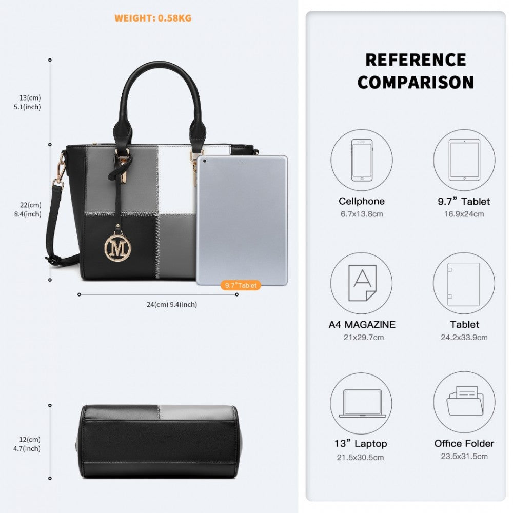 Miss Lulu LG2214 Muti-Colour Combination Handbag in Black - Luggage eStore
