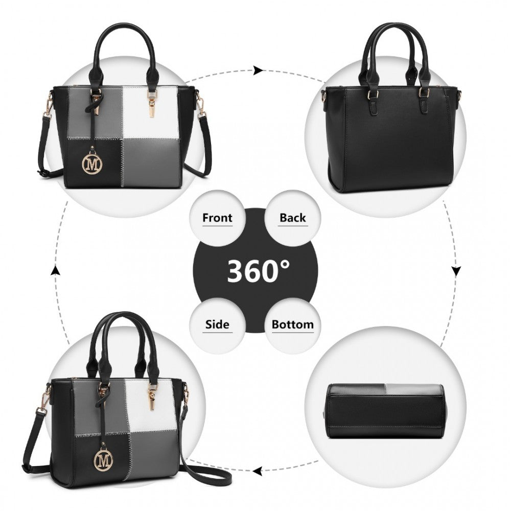 Miss Lulu LG2214 Muti-Colour Combination Handbag in Black - Luggage eStore