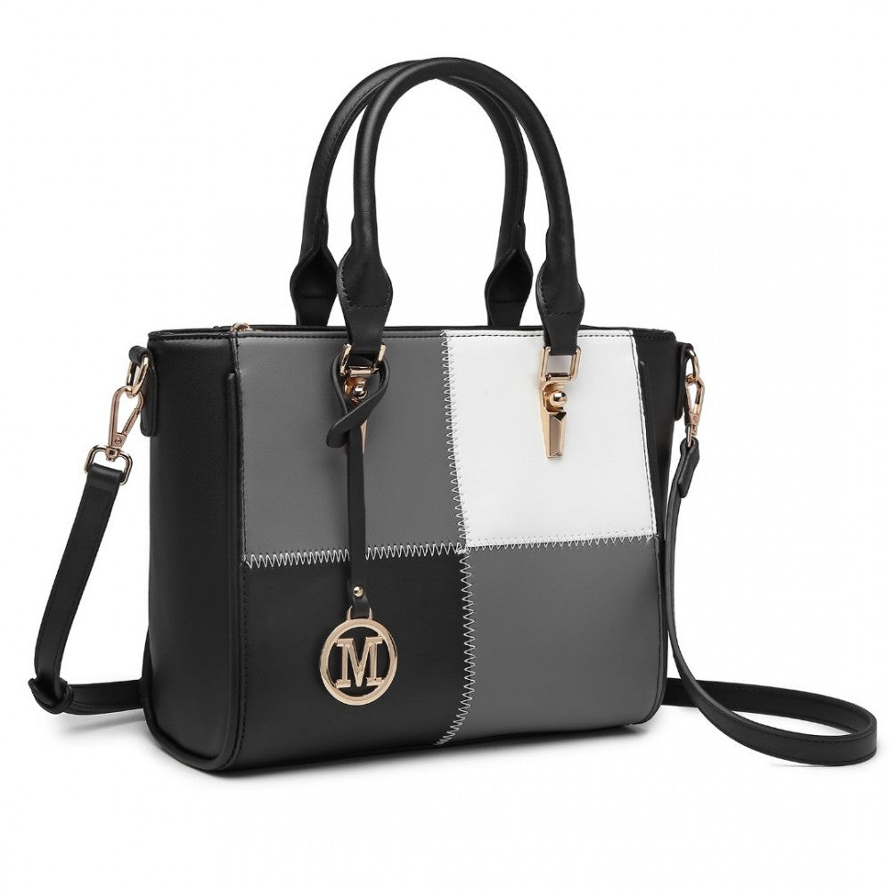 Miss Lulu LG2214 Muti-Colour Combination Handbag in Black - Luggage eStore