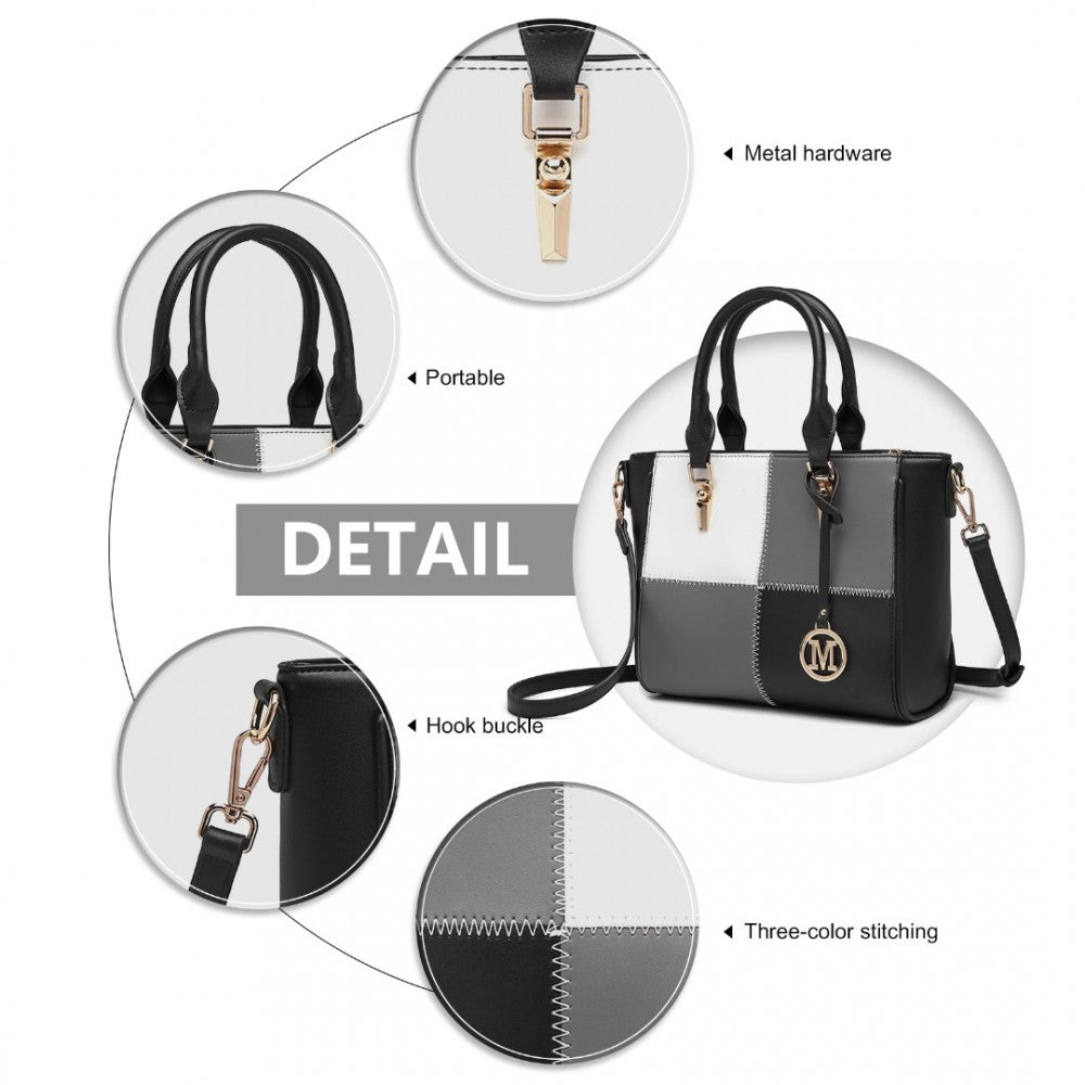 Miss Lulu LG2214 Muti-Colour Combination Handbag in Black - Luggage eStore